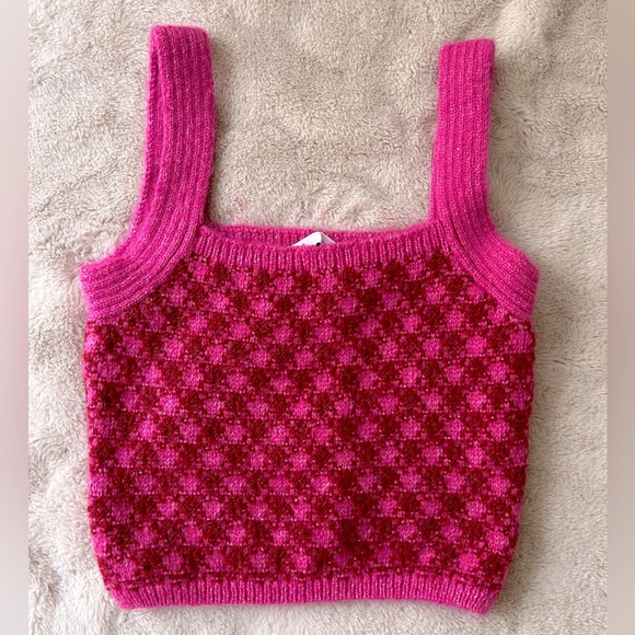 NWT Zara Pink Check Knit Wool Blend Crop Top Size S - Picture 3 of 12